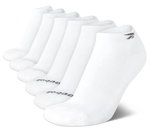 Reebok Men's Breathable No-Show Low Cut Basic Cushion Socks (6 Pack), Size 6-12.5, White Logo #TOP6