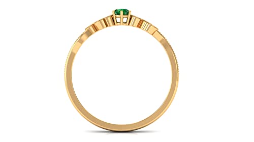 Certified Emerald Leaf Ring With Diamond In Solid Gold Beaded, Round Cut Emerald Promise Ring For Women, May Birthstone, Rosec Jewels, 14K Yellow Gold, Size:us 11.00 #TOP6