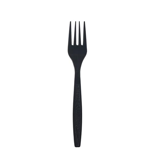 Image of [300 Count] Plastic Forks 7 inch Black Silverware Heavyweight Cutlery Disposable Utensils Heavy Duty For Every Day Use
