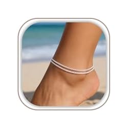 Freekiss Sparkle Glitter Waterproof Ankle Bracelets for Women Trendy | Dainty Layered Anklet for Women Adjustable Womens Anklet Set Stackable Beaded Cuban Link Anklets Beach Jewelry for Women