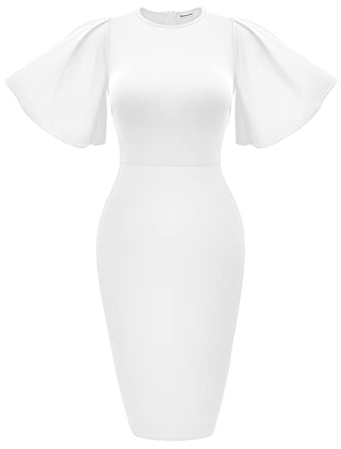 Image of Memoriesea Women's Basic Bodycon Ruffle Flared Short Sleeve Pencil Midi Dress