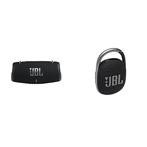 JBL Xtreme 3 - Portable Bluetooth Speaker, Powerful Sound and Deep Bass (Black) & Clip 4: Portable Speaker with Bluetooth, Built-in Battery, Waterproof and Dustproof Feature - Black (JBLCLIP4BLKAM)