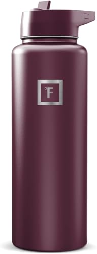 IRON °FLASK Camping & Hiking Hydration Flask with Straw, Wide Mouth Insulated Stainless Steel Sports Water Bottle - Burgundy 40 oz - Straw (1 Lid)