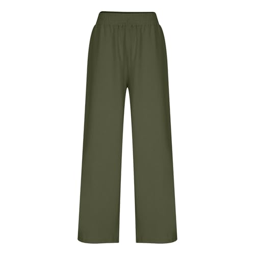 Linen Pants Women Summer Wide Leg Palazzo Pants Casual Elastic Waist Pants Vacation Flowy Linen Trousers with Pockets4