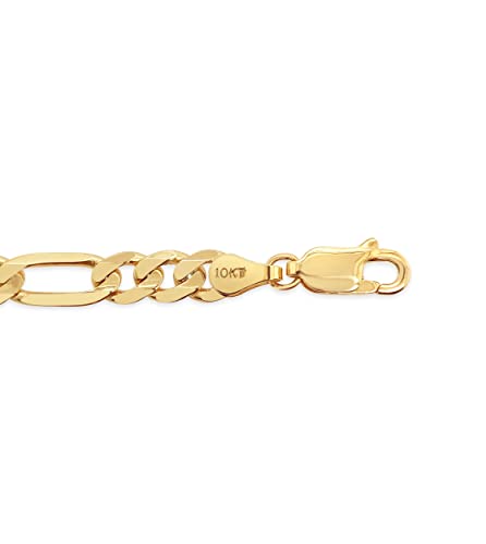 Olive & Chain Solid 10K Gold Figaro Link Chain Bracelet For Men/Women, Yellow Gold, Hypoallergenic, Lobster Clasp Closure #TOP2