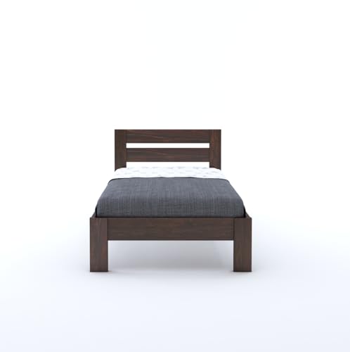 Image of BM WOOD FURNITURE Wooden Single Size Bed Without Storage | Single Cot with Upholstered Cushion Headboard for Hotel & Guest Room | Solid Wood Sheesham, Walnut Finish
