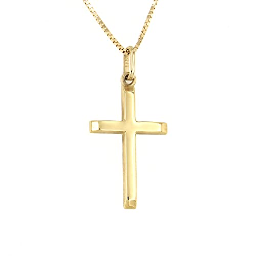 forme di Lucchetta - 14 Karat Gold Cross, Small Religious Pendant Necklace 18 inch - 14k Christian Cross with Adjustable Chain for Womens - Authentic Italian Religious Gifts Jewelry
