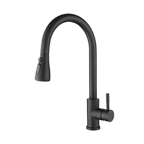 Kitchen Faucet with Pull Out Spraye, Commercial Stainless Steel Laundry Single Handle Pull Out Kitchen Faucets Modern rv Stainless Steel Kitchen Faucets Matte Black