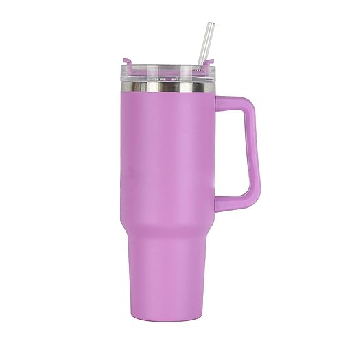 MOCOFO Taza aislada de acero inoxidable 304, gran capacidad, con pajita, perfecta para guardar bebidas en movimiento (morado claro)