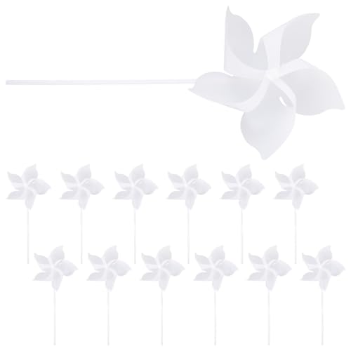 HEMOTON Lot de 24 Moulins à Vent Artisanaux en Plastique Blanc 20 Cm, Cinq Pales, Non Peints, Jouets Créatifs pour Garçon et Filles D’âge Préscolaire, Fournitures de Loisirs Créatifs