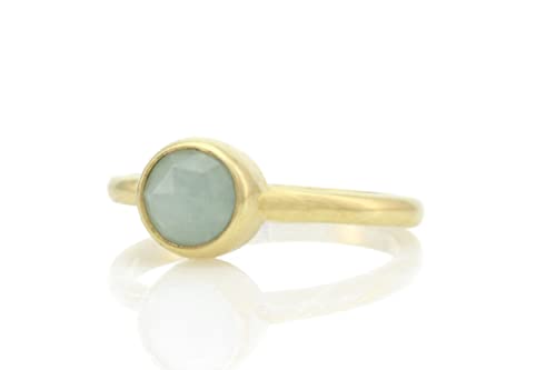 Bague aigue-marine or 18k empilable, bague de naissance mars pierre ronde