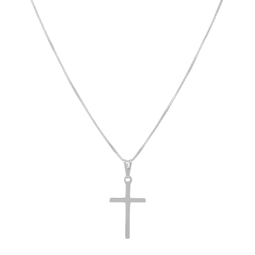 Corrente Banhada a Prata 925 Cordão Veneziana 70cm 1 mm com Pingente Cruz Unissex