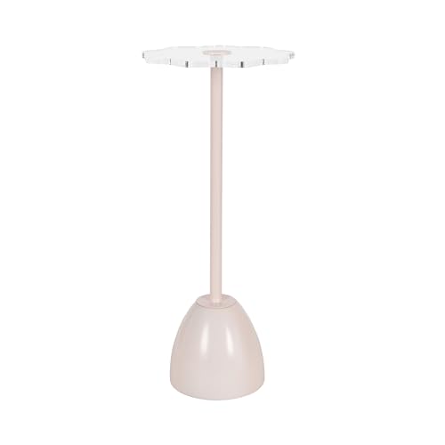 Kate and Laurel Acari Modern Scallop Pedestal Drink Table, 10 x 10 x 22, Clear Acrylic and Pink, Decorative End Table with Scalloped Acrylic Tabletop for Use as Small Plant Stand or Living Room Accent