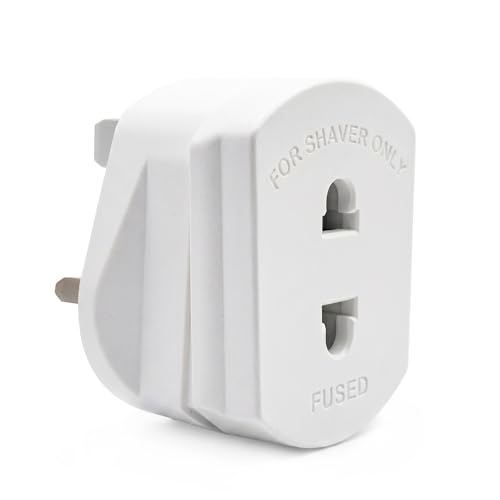 1-Pack UK Electric Toothbrush & Shaver Plug Adapter | 2-Pin to 3-Pin Bathroom Converter | For UK EU Round & US Flat 2-Pin Plugs | 1A Fused Safety Shutters | Compatible with Oral-B Braun Philips