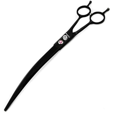 Purple Dragon 9.0 inch Twin Tails Downward Curved Blade Pet Grooming Scissors Dog Hair Cutting Shears with Bag for Professional Left Handed or Right Hand Pet Grooomer (Black Downward Curved) Cover