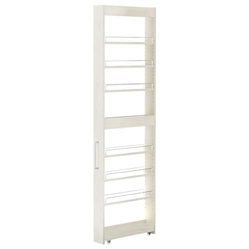 ぼん家具 隙間収納 10cm キッチンワゴン スリム キャスター付き すき間ラック ハイタイプ 冷蔵庫横 収納 キッチン 洗面所 省スペース ホワイトウッド