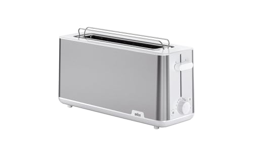 Braun Toaster PurShine HT 1610 WH, 25cm Brot Schlitz, 8 Bräunungsgrade, Aufwärm- & Auftaufunktion, Brötchenaufsatz, Krümelfach, 1030W, Weiß