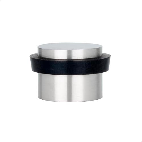 EVI Herrajes | Tope de Puerta Adhesivo | Ø24x20 mm | Goma Negra de Silicona Natural | Acero Inoxidable Acabado Mate | Gran Adhesión | 100% Funcional | Mod. I-163AM