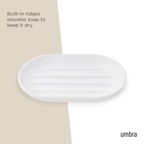 Image of Umbra 023272-660 Touch Dish for Bathroom-Contemporary, Practical Molded Oval Soap Bar Holder for Bath Sink-Nicely Fits Into Amenity Tray-Easy to Clean, Highly Durable, 13 x 9 x 2 cm, White