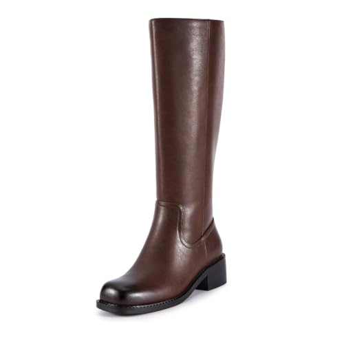 Image of ZJA Knee High Boots Women,Square Toe Chunky Block Low Heel Tall
