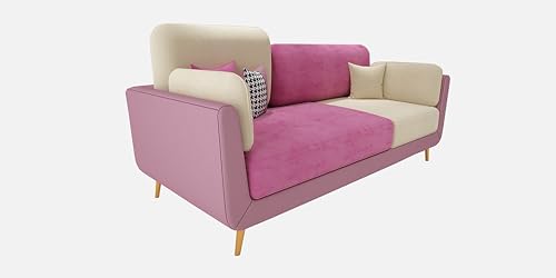 Image of Black Wood Modern Montez Luxurious Velvet 3 Seater Sofa for Bedroom, Living Room, Dining Room, Drawing Room, Home Office in Bug Resistant Wood (Pink & Beige, 3 Seater)