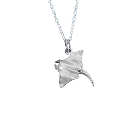 Sterling Silver Stingray Charm Necklace – Ocean Animal Pendant, 18 Inch Chain, Handmade Gift for Her