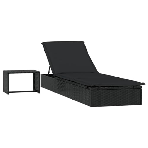 vidaXL Transat avec Table Noir résine tressée, transats, Chaise Longue, Chaise Longue d'extérieur, chaises Longues, lit de Repos