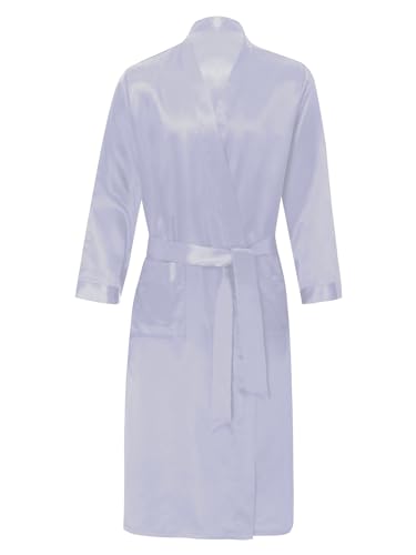 Men's Shiny Satin Robe Long Sleeve Solid Color Silk Kimono Bathrobe with Belt Sleepwear3