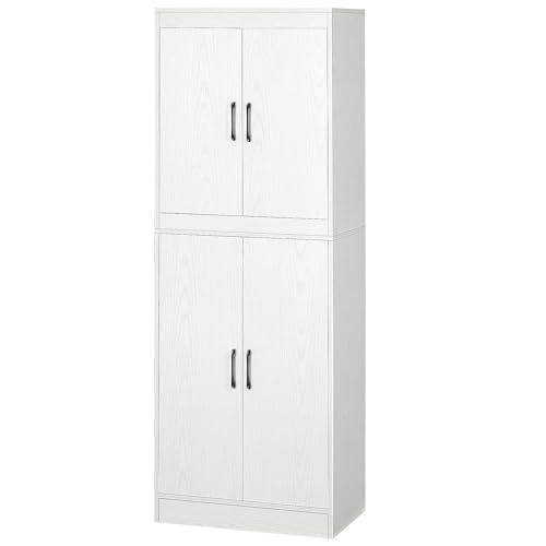 HOMCOM Aparador Alacena de Cocina Aparador de Comedor Moderno con 4 Puertas y 5 Estantes Ajustables Antivuelco para Oficina Salón 60x36x168 cm Blanco