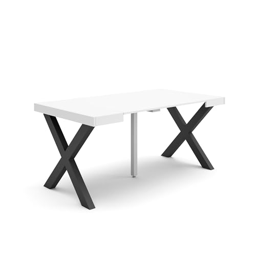 Skraut Home | Table Console Extensible | Console Meuble | 160 | pour 8 Personnes | Pieds Bois Massif | Style Moderne | Blanc