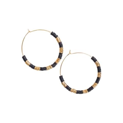 INK + ALLOY Boho Hoop Earrings for Women, Jennifer Gold Colorblock Small Sequin Hoops, Handmade Hypoallergenic Jewelry for Women (Black) Cover
