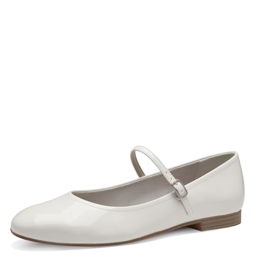 Tamaris Damen Riemchen-Ballerina Vegan; White PATENT/weiß; 37