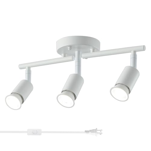 vivihobb Plug in Track Light White 3 Light Plug in Ceiling Lighting Fixture with 16.4' Long Cord,3 Way Ceiling Spotlight,Rotatable Wall Mount Light Head