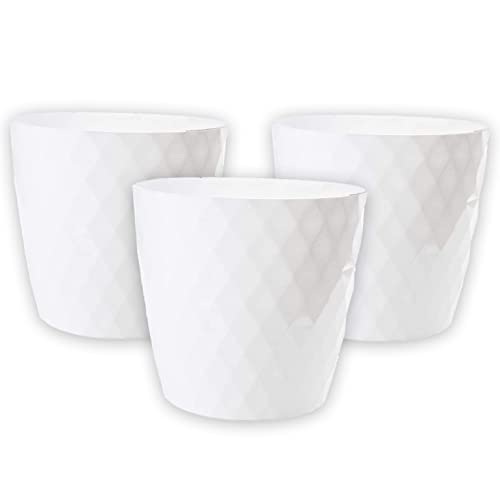 2friends Blumentopf weiß 3er Set, Durchmesser 14 cm (Oben), weiß glänzend, aus stabilem Kunststoff, ideale Fensterbank-Größe, Made in EU