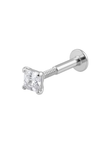 Image of Parnika 925 Sterling Silver Solitaire CZ Nose Pin | Small Size Piercing Nose Stud with Secure Screw Back | Elegant Silver Nose Ring for Women & Girls