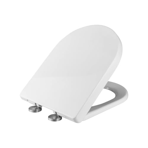 HM | Sedile WC Universale Forma D, 44.5x36CM, Bianco Latte, Polipropilene | Soft Close, Sgancio Rapido, Facile Installazione | Copriwater Bagno