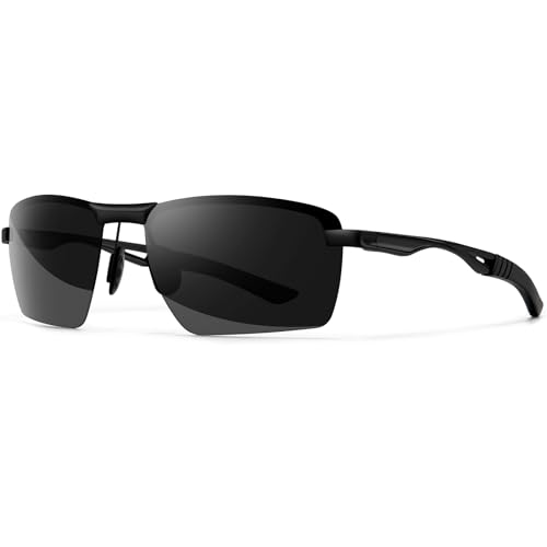 SUNGAIT Polarized Al-Mg Rimless Sunglasses For Men Sports Rectangle Driving Fishing