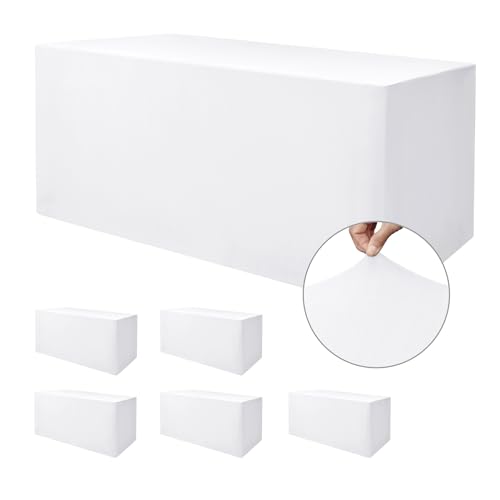 Image of Rectangle Spandex Fitted Tablecloths For Vendor 6 Pcs 48X24 Inch White | Wrinkle Resistant Elastic Table Covers for 4 Foot Folding Table, Banquets Parties, Craft Show, Trade Show