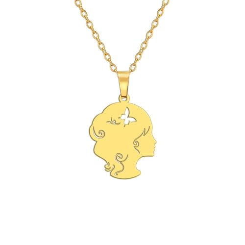 Collier pendentif papillon et portrait de personnage au design créatif pour femme
