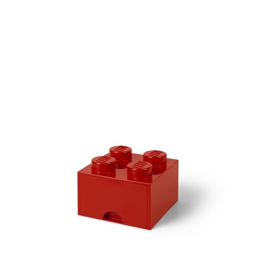 Room Copenhagen LEGO Brick Drawer, 4 Knobs, 1 Drawer, Stackable Storage Box, Bright Red