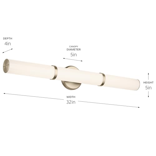 Image of Kichler Rosh 32 inch LED Bathroom Vanity Light Fixture with White Glass, Large Modern Minimalist Bath Bar in Champagne Bronze for Mirror Lighting (32 inch W x 5 inch H), 55189CPZLED