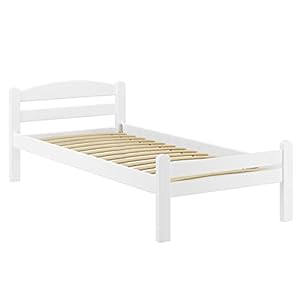 Erst-Holz® White Single Bed Solid Beech 90 x 200 Bed Frame and Selectable Features V-60.45-09W, Features: Rolling Frame incl.