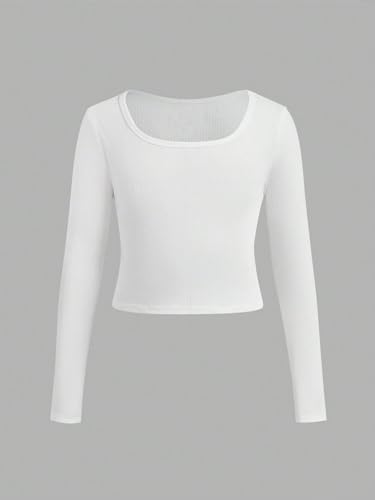 Floerns Girls 3 Piece Solid Ribbed Knit Square Neck Long Sleeve Tee Shirts Crop Tops3