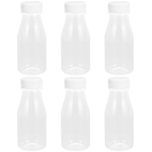 Beaupretty 6個 耐熱製透明飲料装瓶 漏れ防止密閉キャップ付き 再利用可能ミルク ジュース 水筒ボトル 持ち運び便利 家用飲料容器