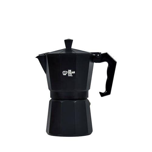 Image of THE BEAN CO Classic Moka Pot | Premium Aluminium | Stovetop | Espresso Coffee Maker (150 ml, Black) | Italian Coffee Maker | Stovetop Espresso Percolator | Strong Brew Coffee Pot for Home & Travel