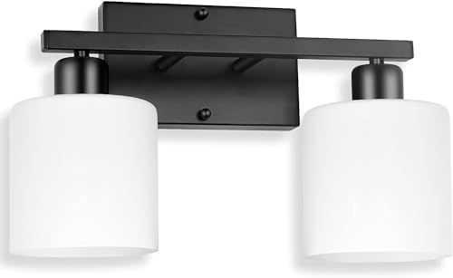 Image of Black Bathroom Light Fixtures Over Mirror, 2-Light Vanity Lights