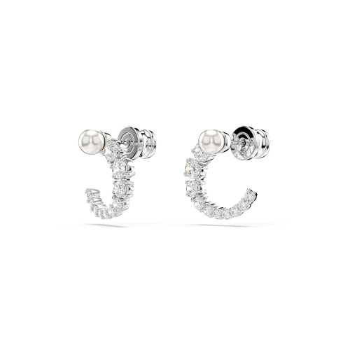 Swarovski Orecchini A Cerchio Matrix, Crystal Pearl, Taglio Round, Bianchi, Placcato Rodio - 3