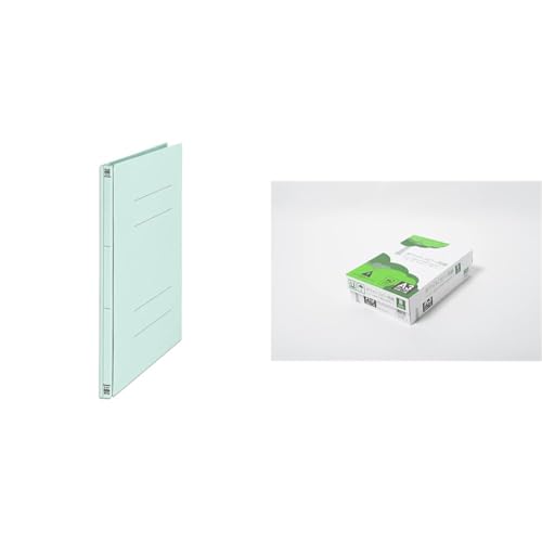 【セット品】エイピーピー・ジャパン(APPJ) APP 高白色 ホワイトコピー用紙 A3 白色度93% 紙厚0.09mm 1500枚(500枚×3冊) + プラス フラットファイル A4縦 2穴 背幅伸縮セノバス 間伐材 86-945 ブルー