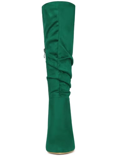 Allegra K Allegra K Women's Slouch Pointed Toe Chunky Heel Green Knee High Boots 7 m US