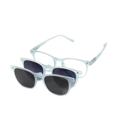 Image of Matte Sky Blue Magnetic Clip-On Eyeglasses - TR90 Frame with Polarized & Gradient Sun Shades